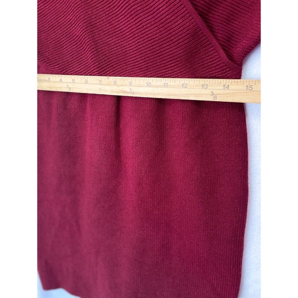 ZESICA Wrap Sweater Dress Women XL Burgundy New Ribbed Batwing V-Neck Mini Tie - Picture 5 of 11